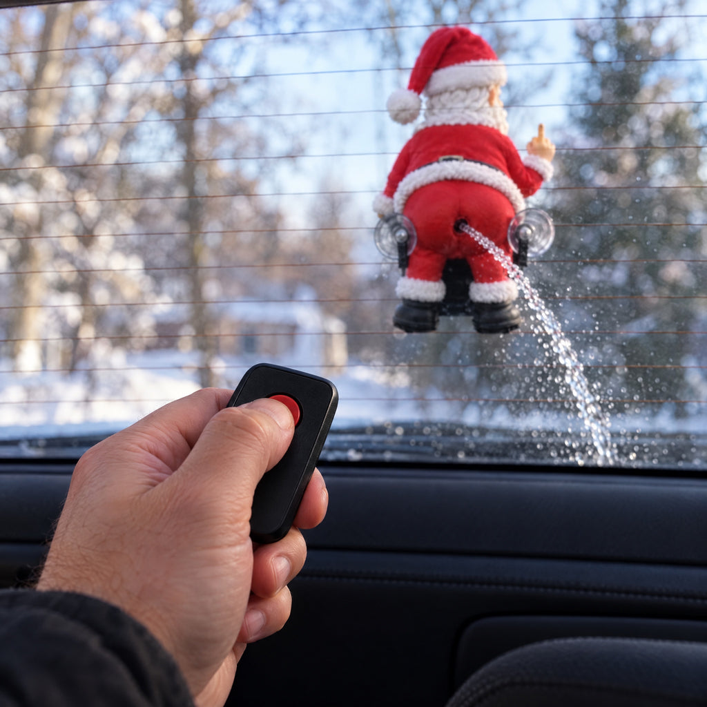 Pressing the Santa Spray remote from the driver seat